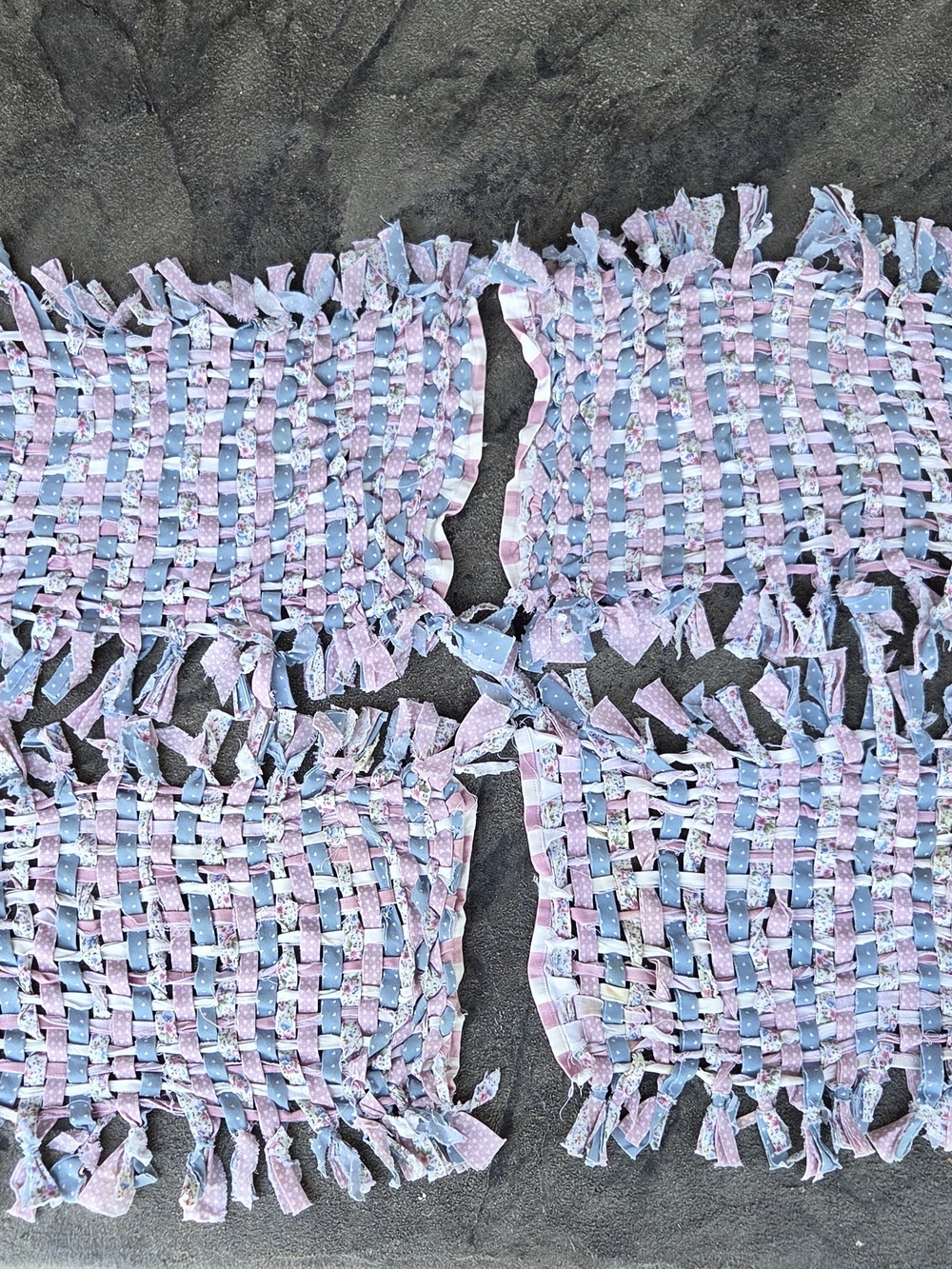 Pastel Blue & Pink Woven Fringe Placemats - Vintage Handmade Dining Table Linens